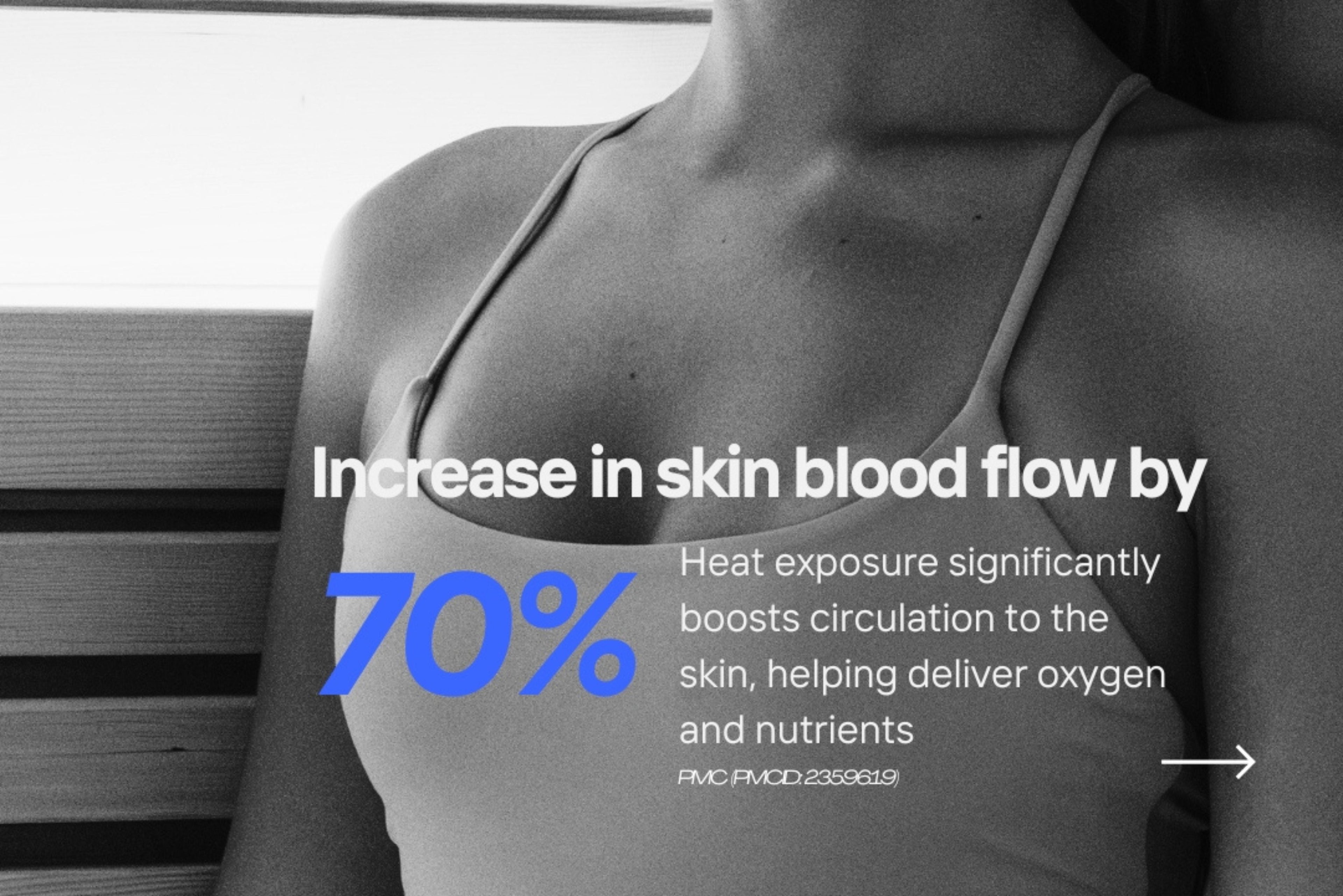 70%increased blood flow fact and photo of girl in the sauna skin benefits 
