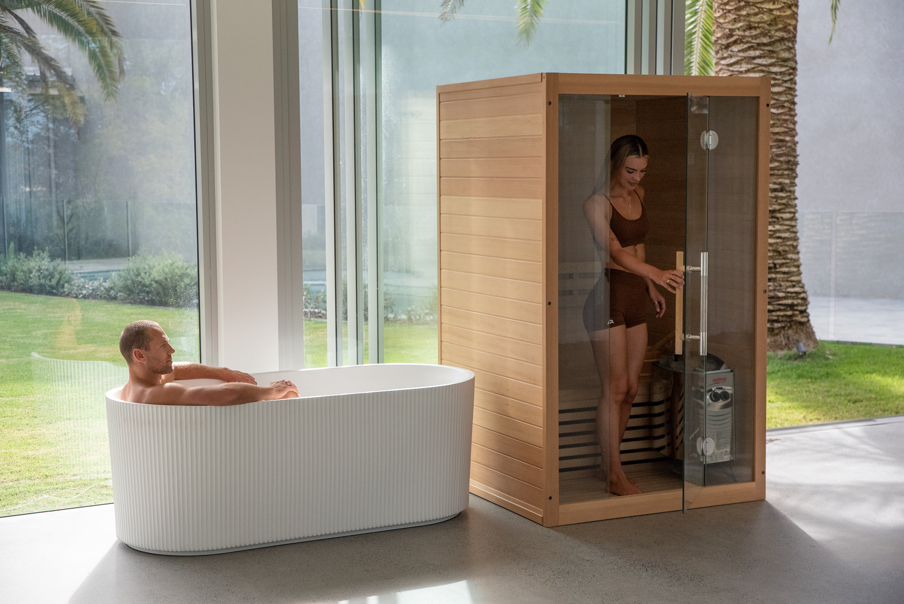 Ice Bath & Sauna Combo - 1HP Noosa Plunge - Matte White & 2 Person Tra ...