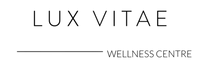 Logo of Lux Vitae Wellness Centre with a minimalist design on a white background