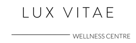 Logo of Lux Vitae Wellness Centre with a minimalist design on a white background
