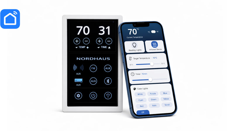Nordhaus temperature control device and smartphone app on a white background