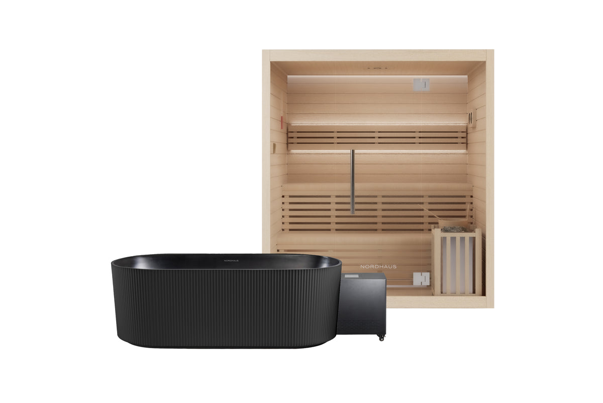 Nordhaus Ice Bath - Matte Black - Fluted + 4-6 Person Traditional Sauna, wellness setting